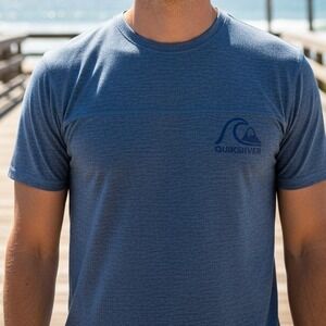 Quiksilver Mens Blue Heathered Performance Surf T-Shirt Short Sleeve Logo L